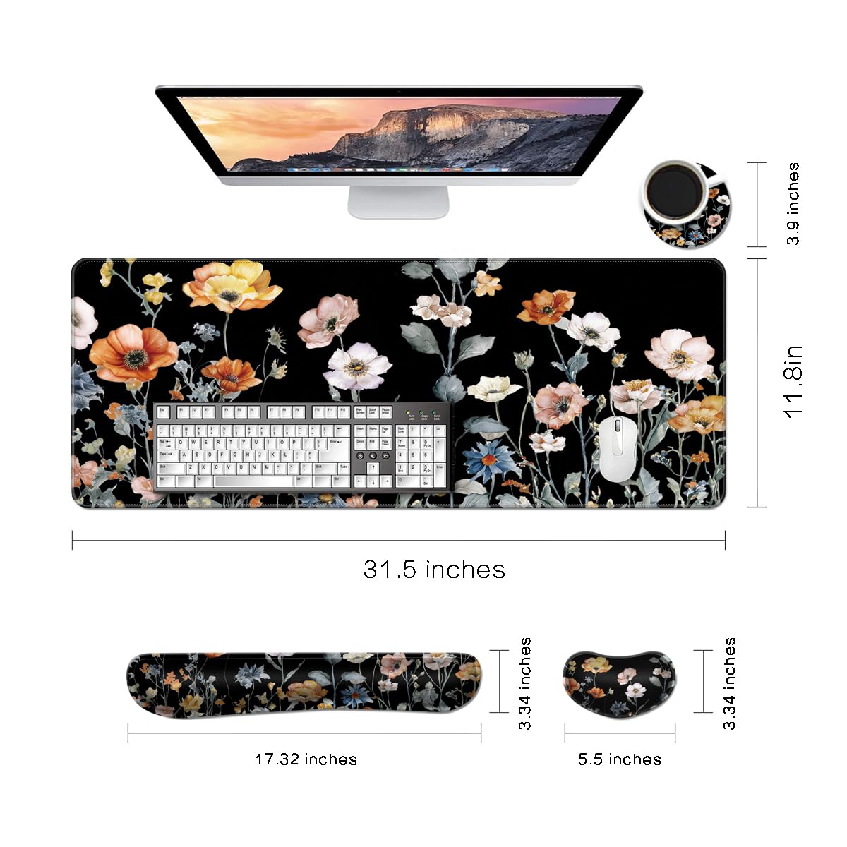 MIBITRI Keyboard Mouse Pad Set, Extended Gaming Mouse Pad+Ergonomics Keyboard Wrist Rest Support
