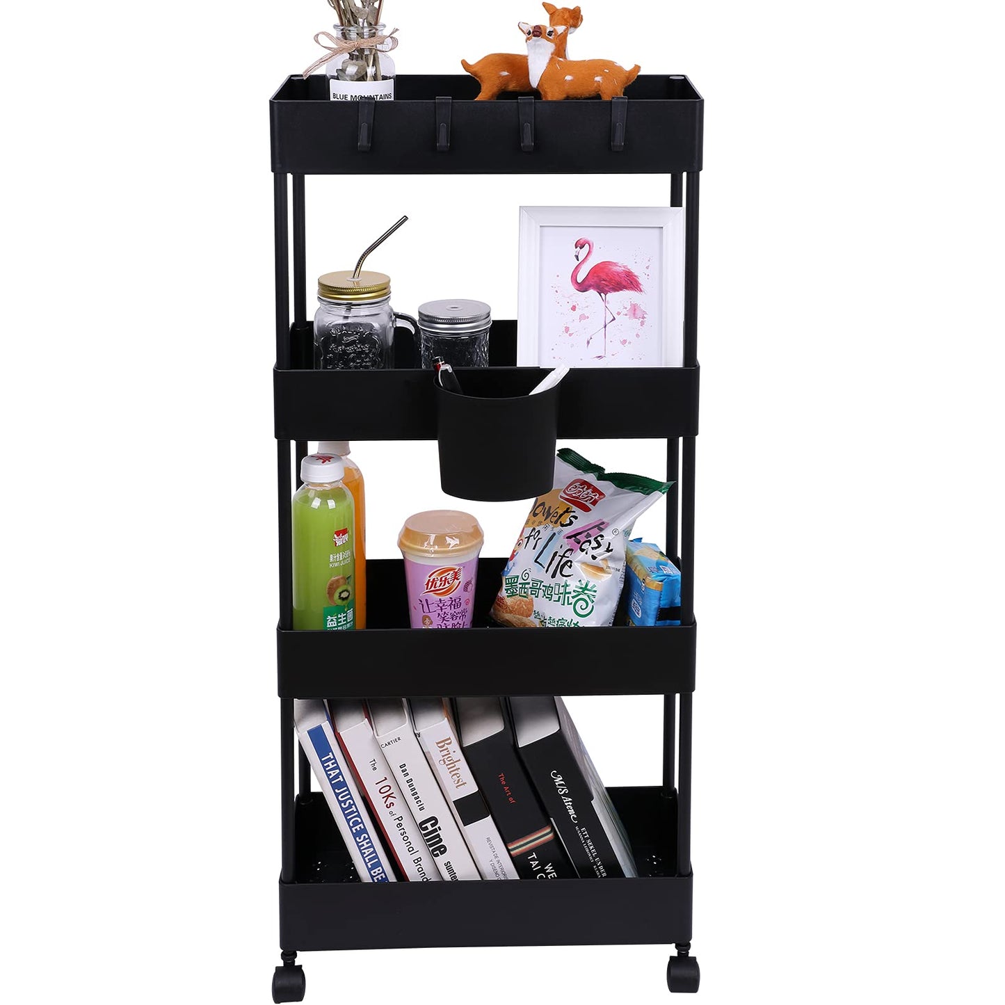 AYVANBER 4 Tier Slim Rolling Utility Kitchen Cart Bathroom Organizer for Narrow Places Multipurpose