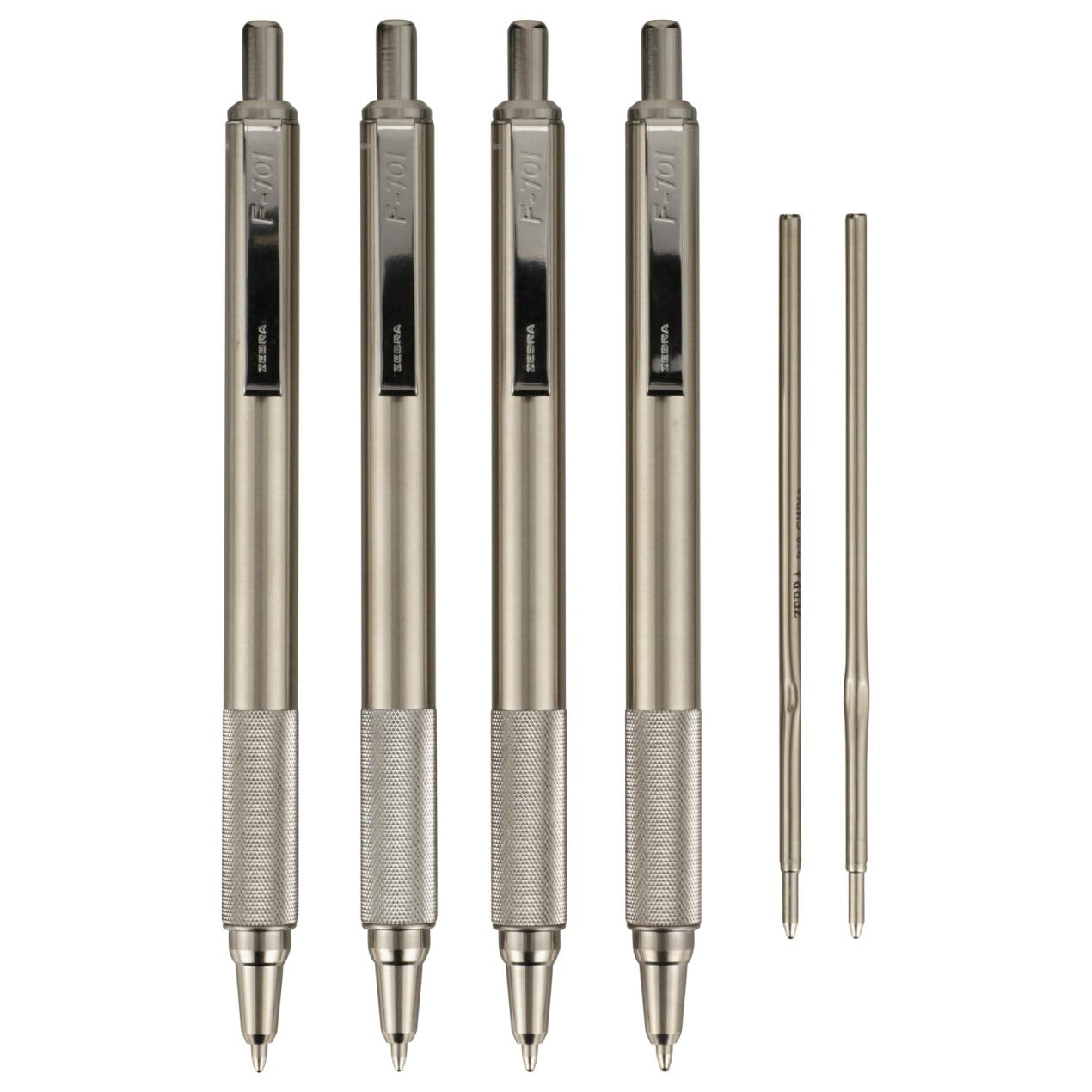 Zebra Pen STEEL F-701 Retractable Ballpoint Pen, Black Ink, 0.8mm, 4-Pack