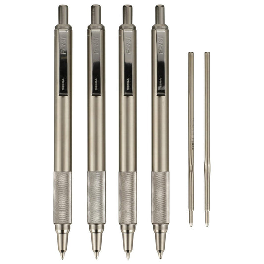 Zebra Pen STEEL F-701 Retractable Ballpoint Pen, Black Ink, 0.8mm, 4-Pack