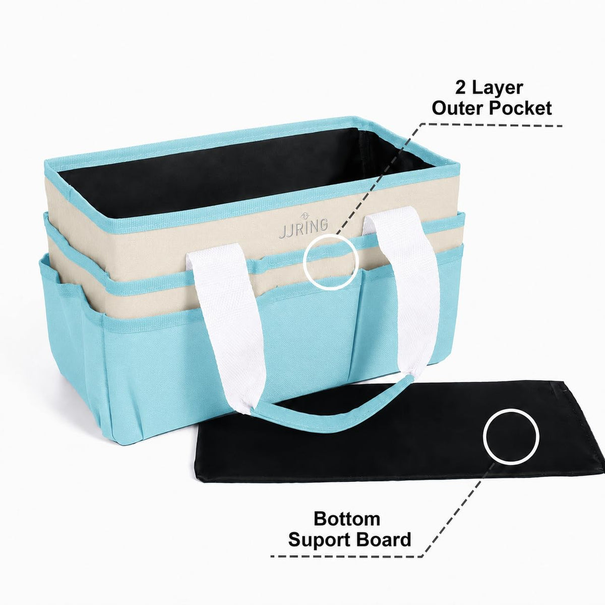 JJRING Craft Organizer Tote Bag Art Storage Caddy Sky Blue and Beige