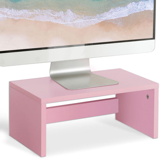 TEAMIX Pink Monitor Stand - 6.7 inch Tall, Wood Riser, Desktop Organizer