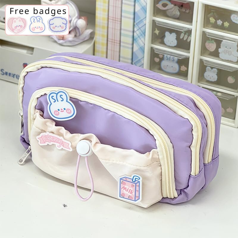irLocy Cute Aesthetic Pencil Case Kawaii Pencil Case with Kawaii Pins Large Pencil Pouch Holder