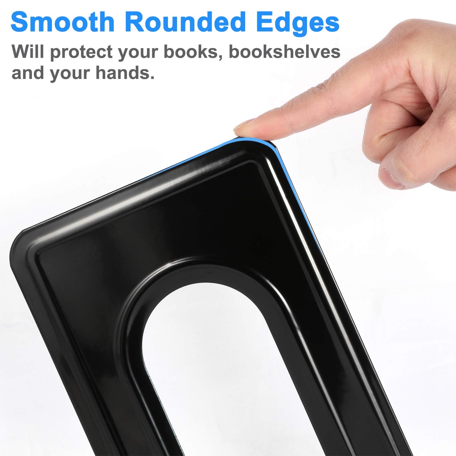 Heavy Duty Bookends for Shelves, Anti-Slip Base, Black, Great for Library, Office, Home, School, 4