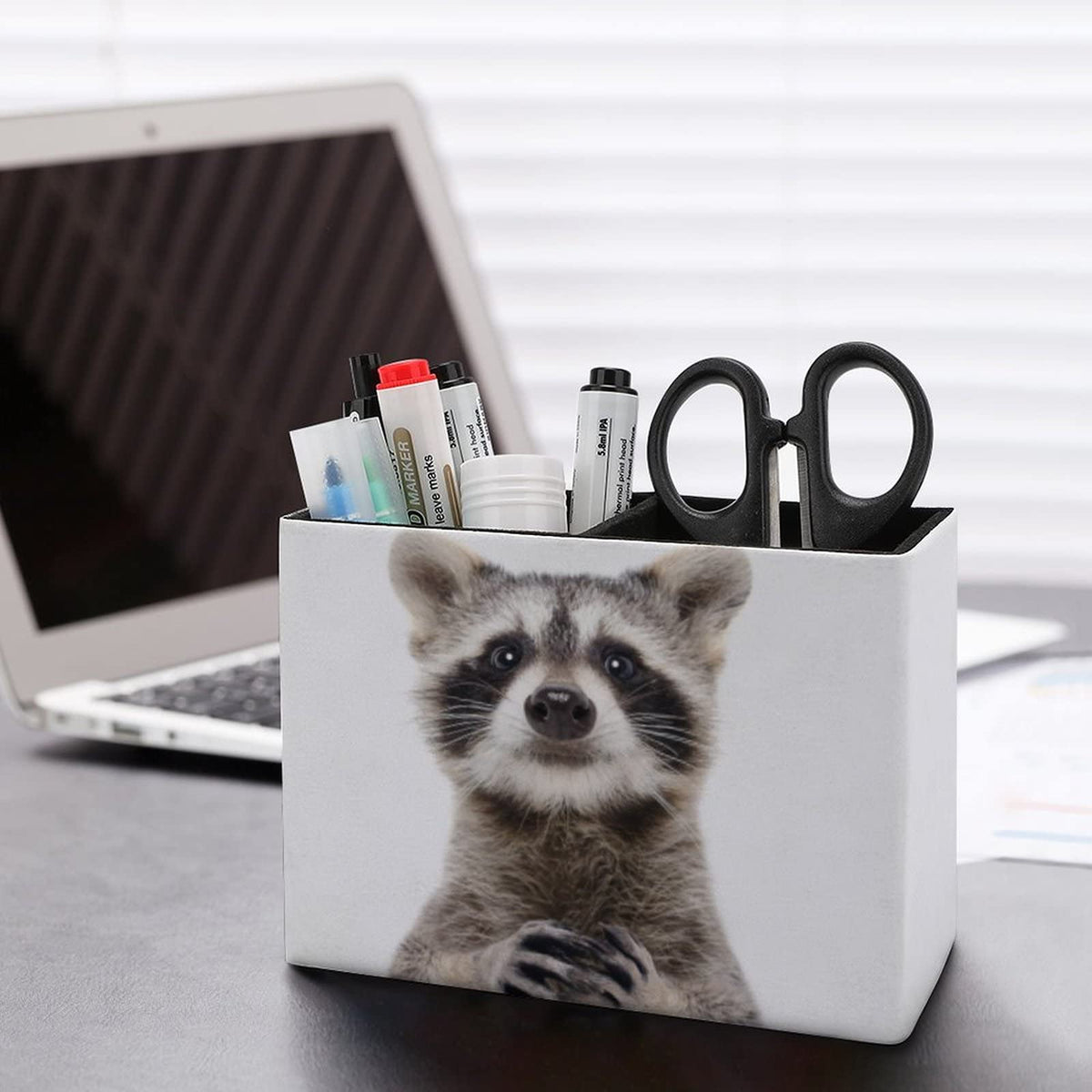 Niapessel Pencil Holder for Desk, Cute Funny Raccoon Pen Holder Storage Desktop Pen Organizer Desk