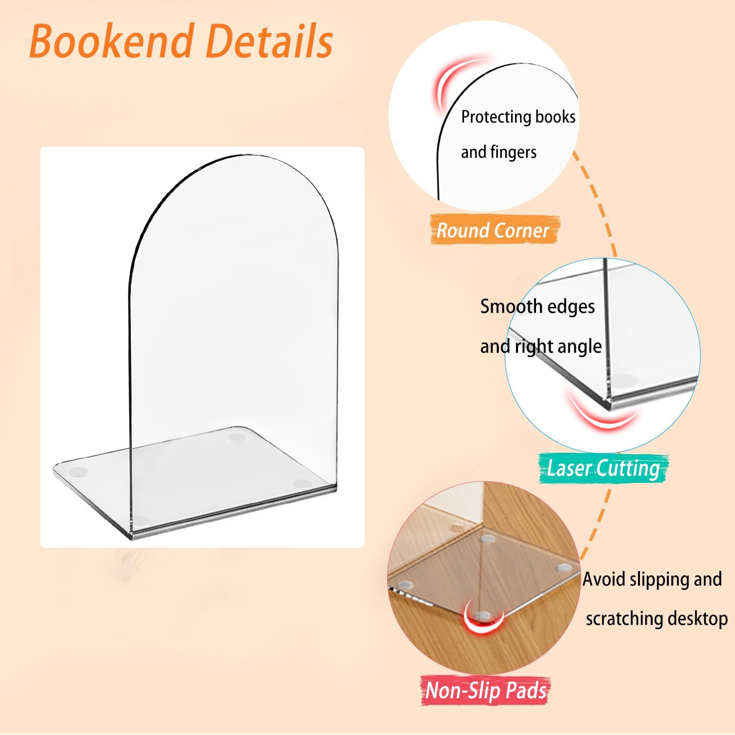 Acrylic Book Ends 16 Pcs, Clear Bookends, Bookend Organizer for Shelves