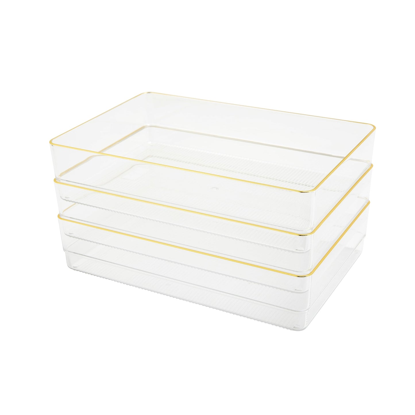 Martha Stewart Kerry Stackable Desk Drawer Organizers, Clear/Gold, 3-Pack