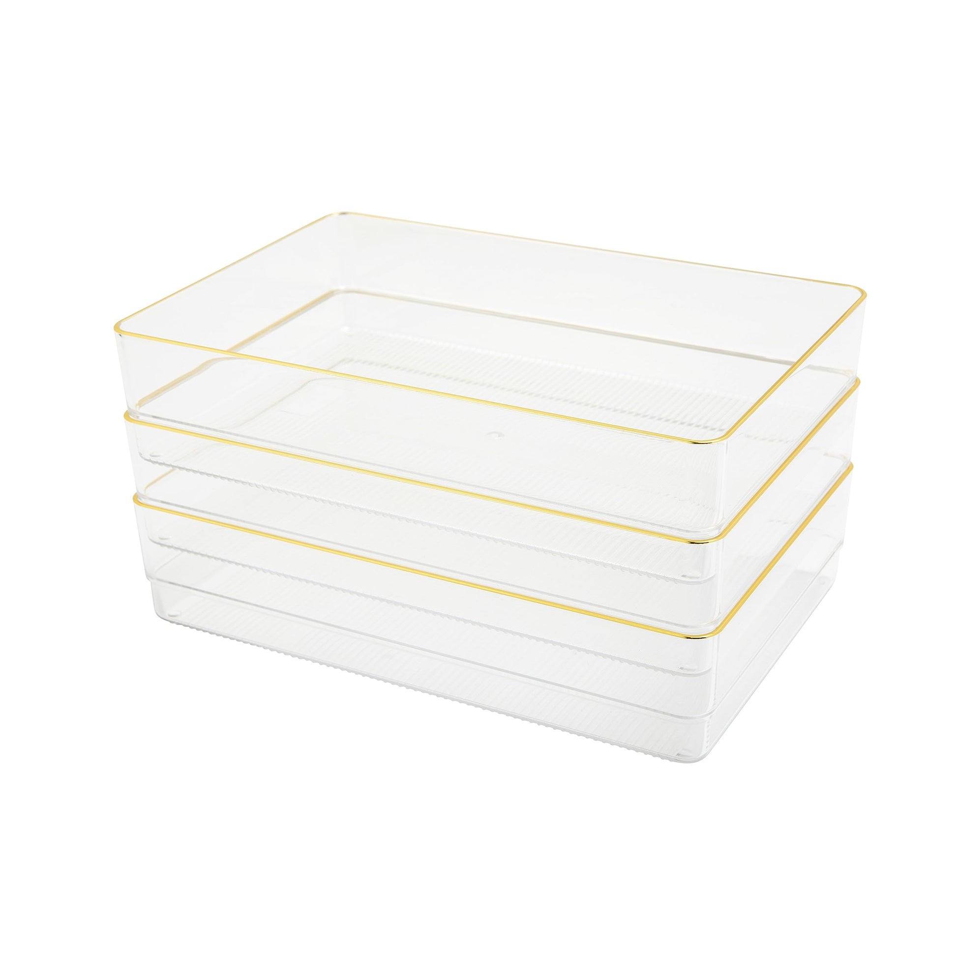 Martha Stewart Kerry Stackable Desk Drawer Organizers, Clear/Gold, 3-Pack