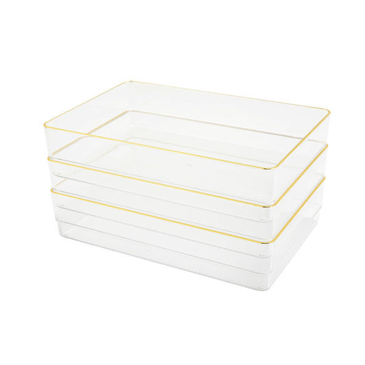 Martha Stewart Kerry Stackable Desk Drawer Organizers, Clear/Gold, 3-Pack