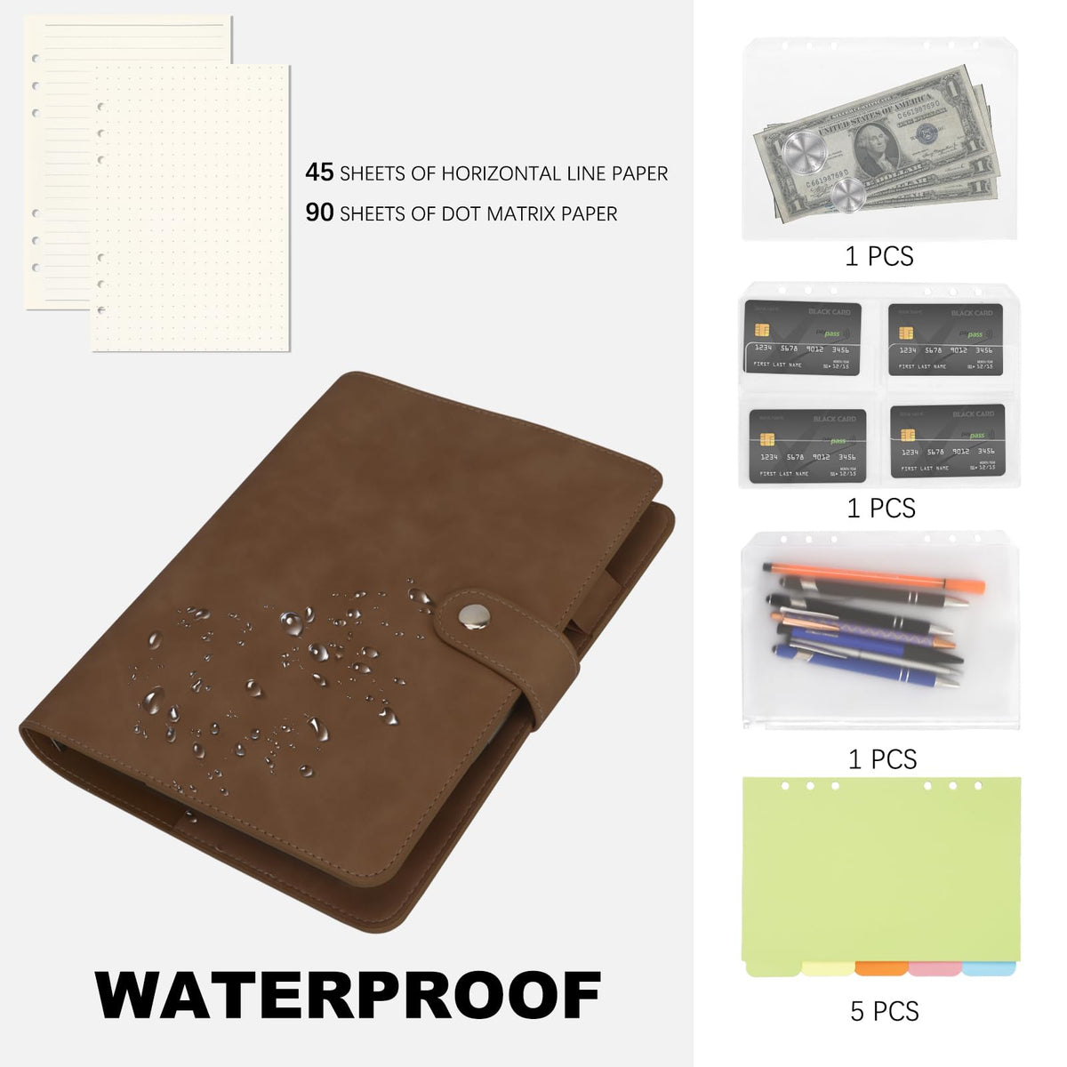 FYY A5 Binder 6 Ring - Refillable Planner Notebook 5x8, Dark Brown