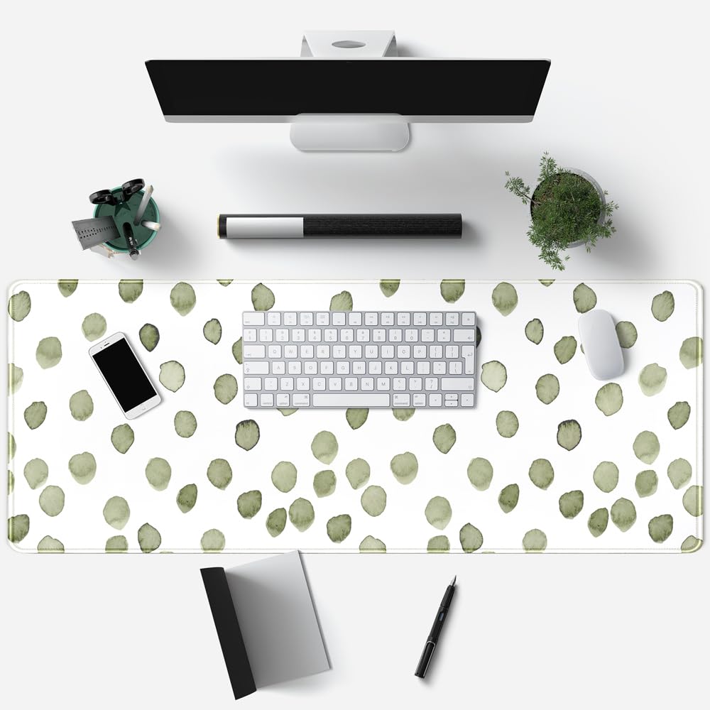 Cute Polka Dot Minimalist Green Keyboard Pad Simple & Atmospheric Desk Mat XL Large Mouse Pad for