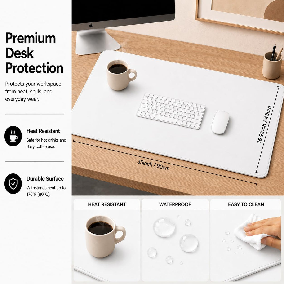 AFIING Cork Desk Mat 35.4" x 17", Dual-Sided Natural Cork & PU Leather Desk Pad, Non-Slip