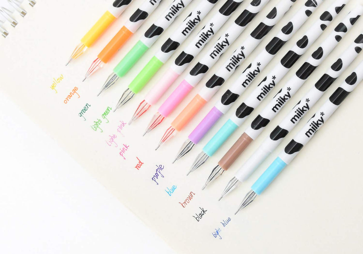 Giant star 12 Pack Diamond Gel Pen Milky Cow Pens,set of 12 Assorted Colors(Milk 12 Pcs)