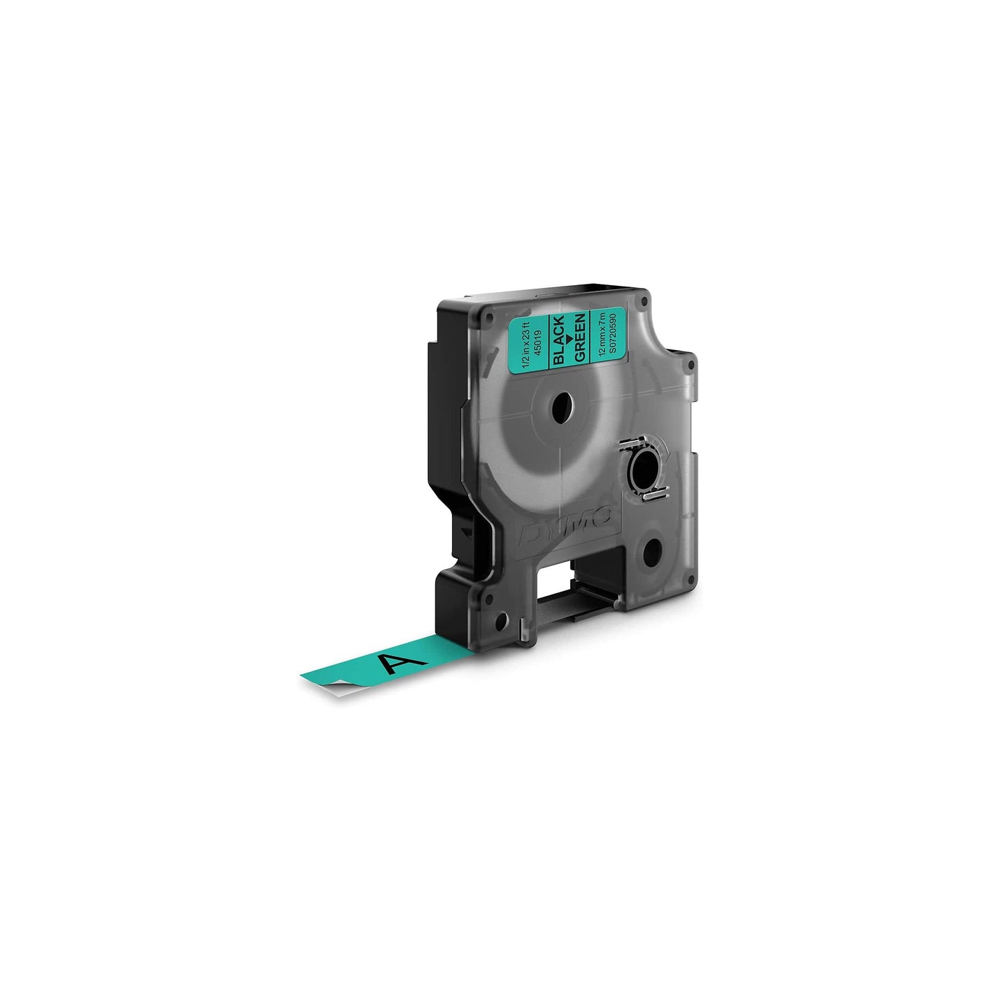 DYMO 45019 D1 High-Performance Polyester Removable Label Tape, 1/2-Inch x 23 ft, Black on Green