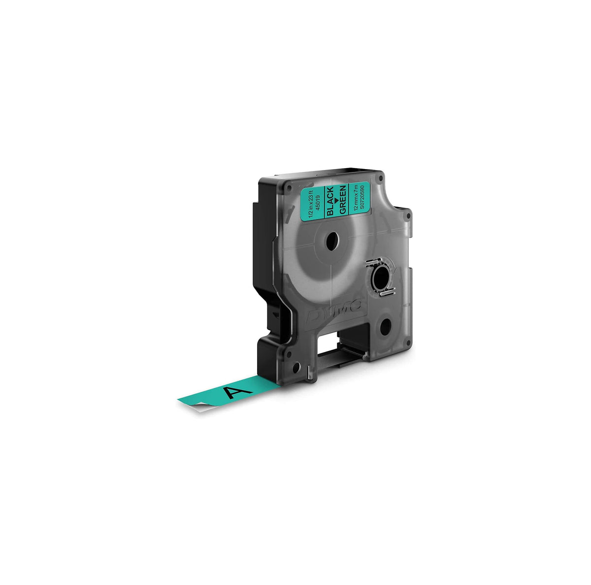 DYMO 45019 D1 High-Performance Polyester Removable Label Tape, 1/2-Inch x 23 ft, Black on Green