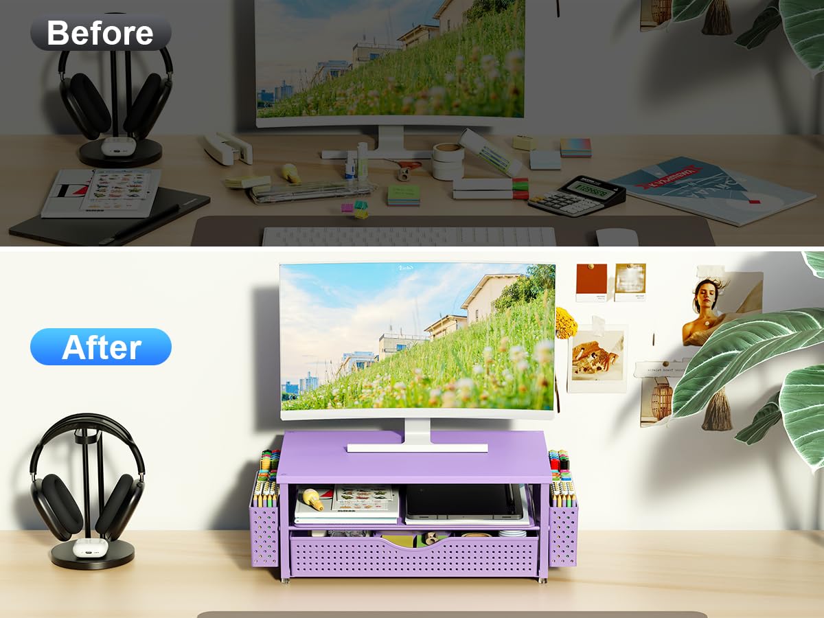 Spacrea Desk Organizers and Accessories, Printer Stand with Storage, Purple