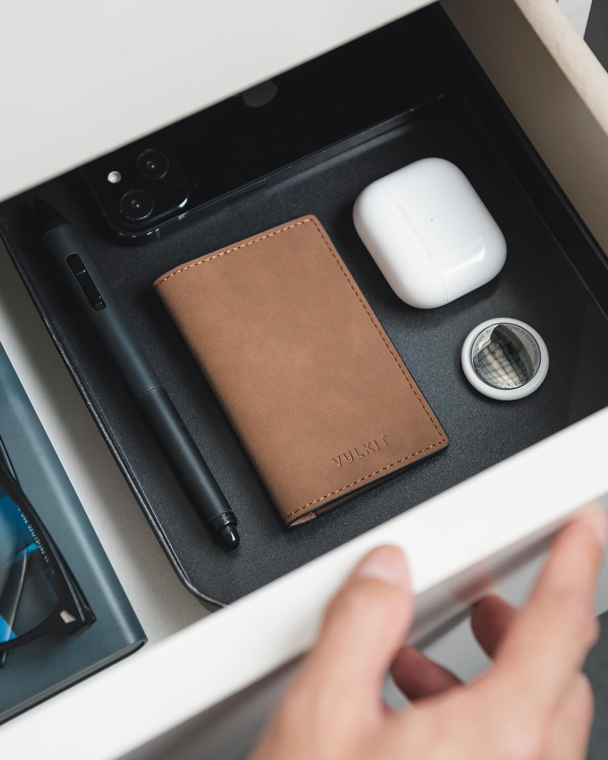 VULKIT Leather Business Card Holder 2 Sided Slim Business Name Card Organizer for Men or Women
