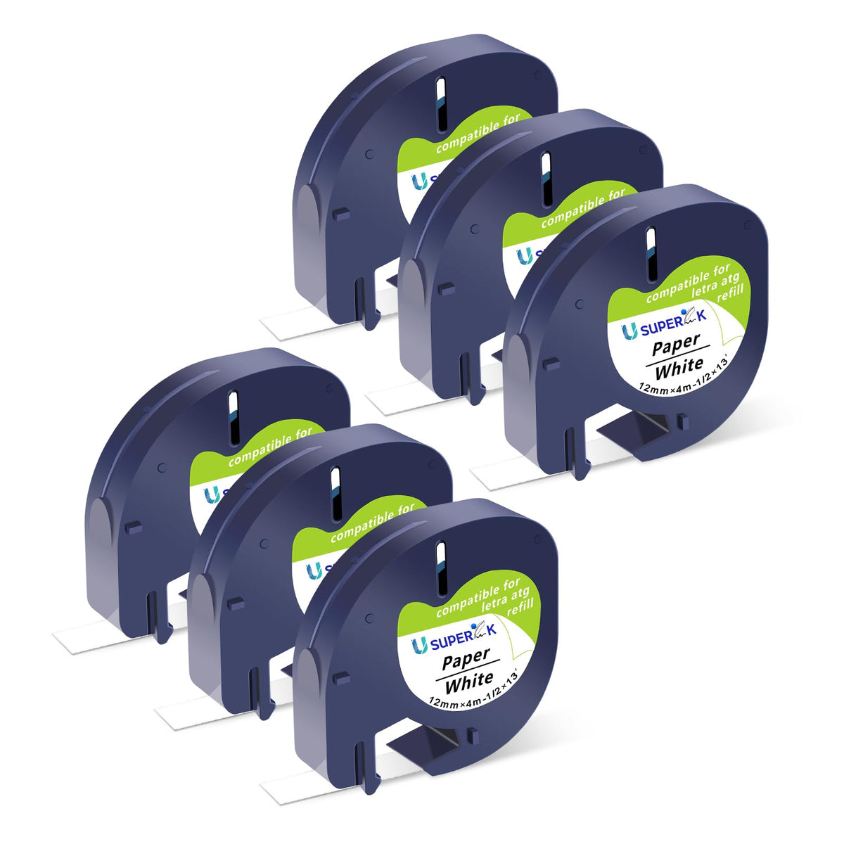 6PK Black on White 1/2'' Compatible for Dymo Label Maker Refills 91330