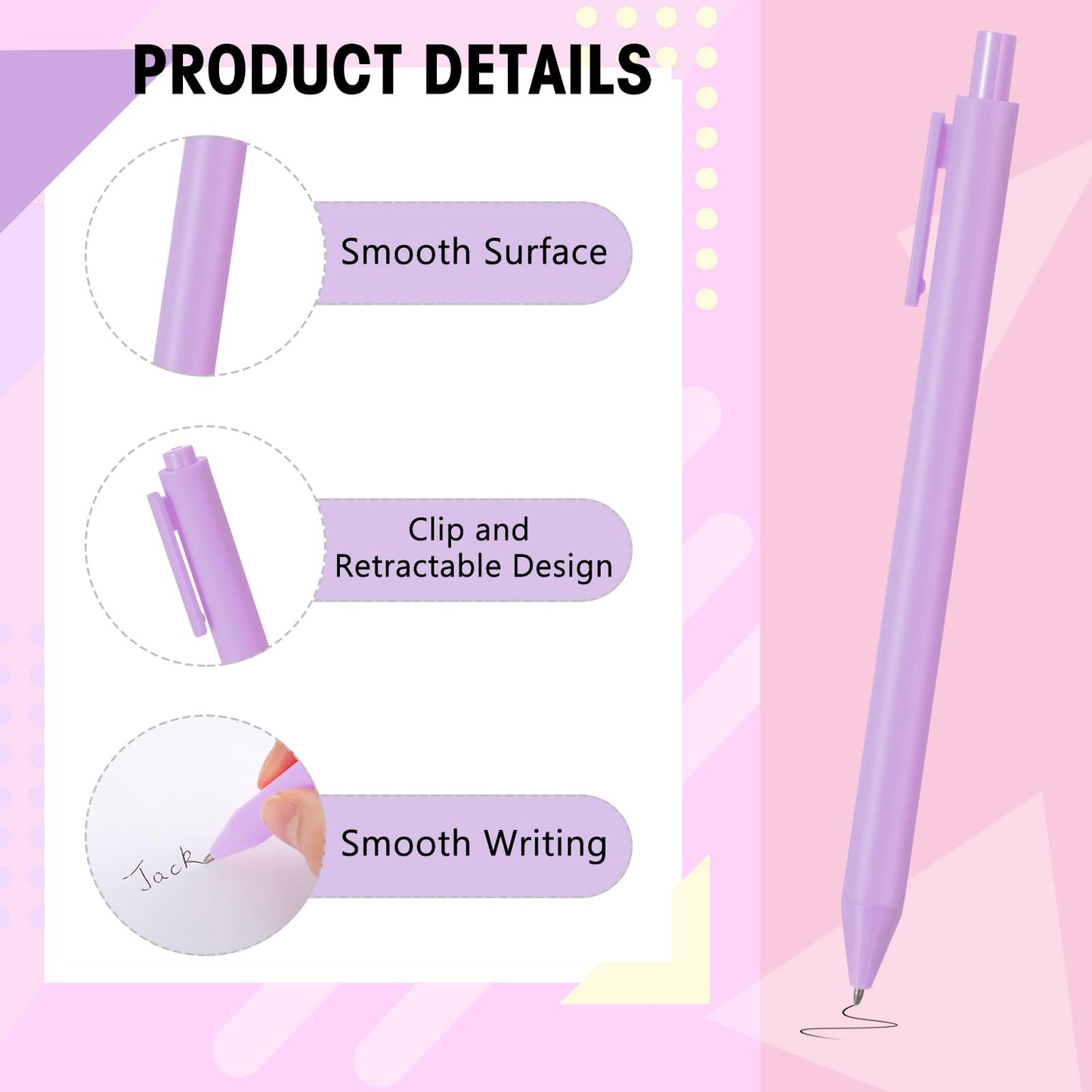 Teling 100 Pcs Ballpoint Pens Retractable Comfortable Cute Stylish Writing Pens in Medium Point 1.0