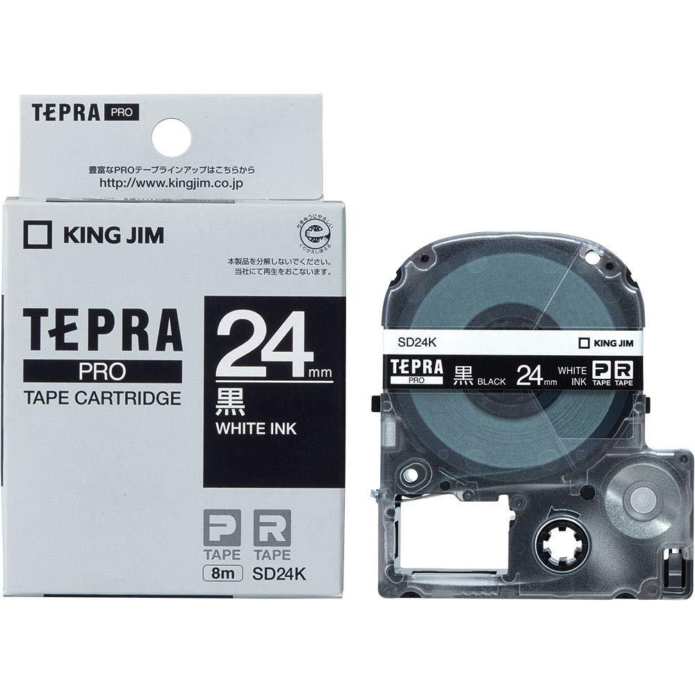 King Jim SD24K Tepra PRO Tape Cartridge, Color Label (Vivit), 0.9 inches (24 mm), Black Label/White