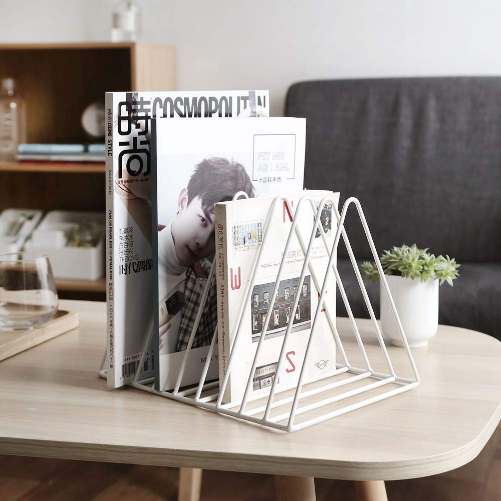 Sooyee 2 Pack 9 Slot White Magazine Holder, Desktop File Sorter Organizer Triangle Bookshelf Decor