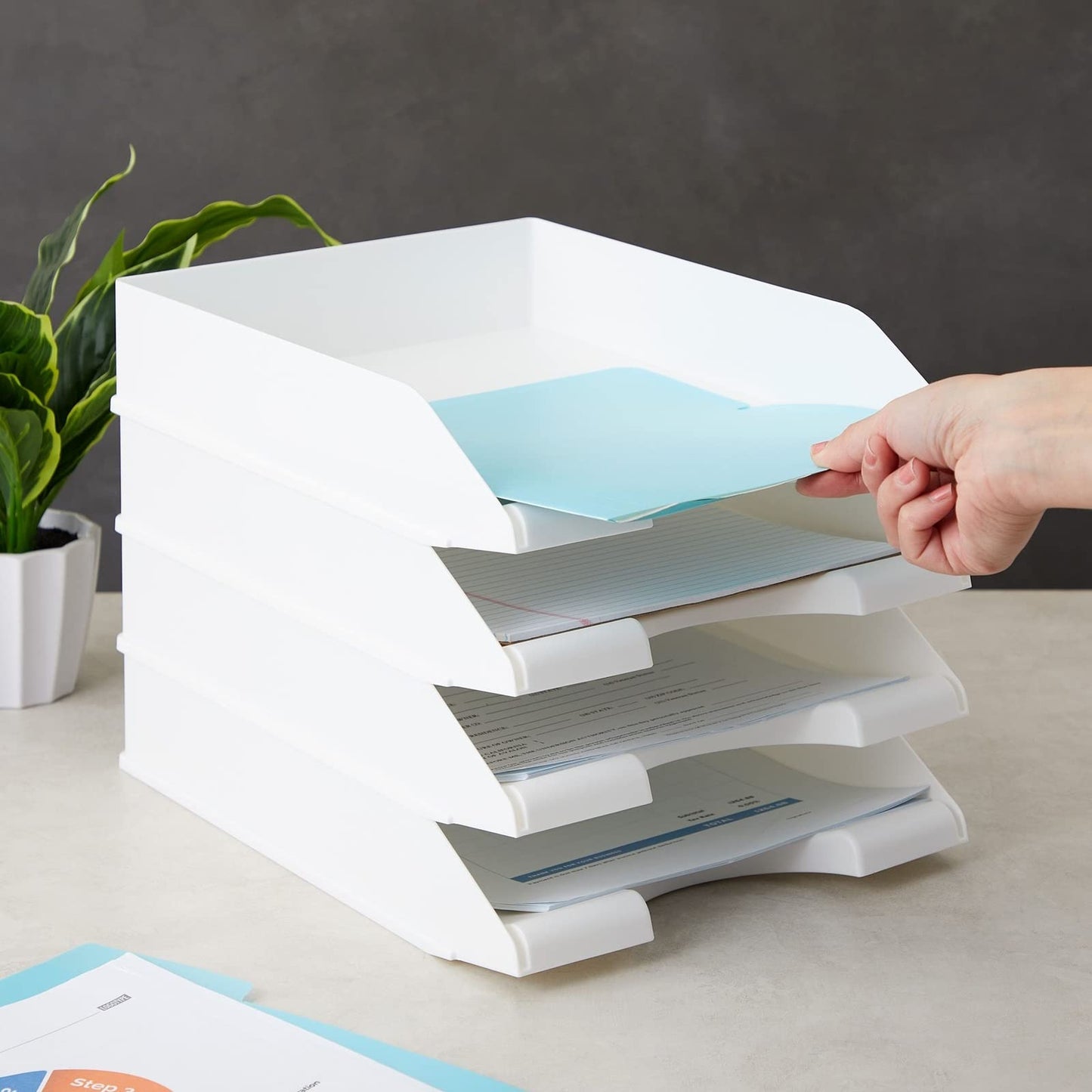 Stockroom Plus Rectangular Letter Trays - Paper Trays for Classroom - Desktop Paper Organizer &