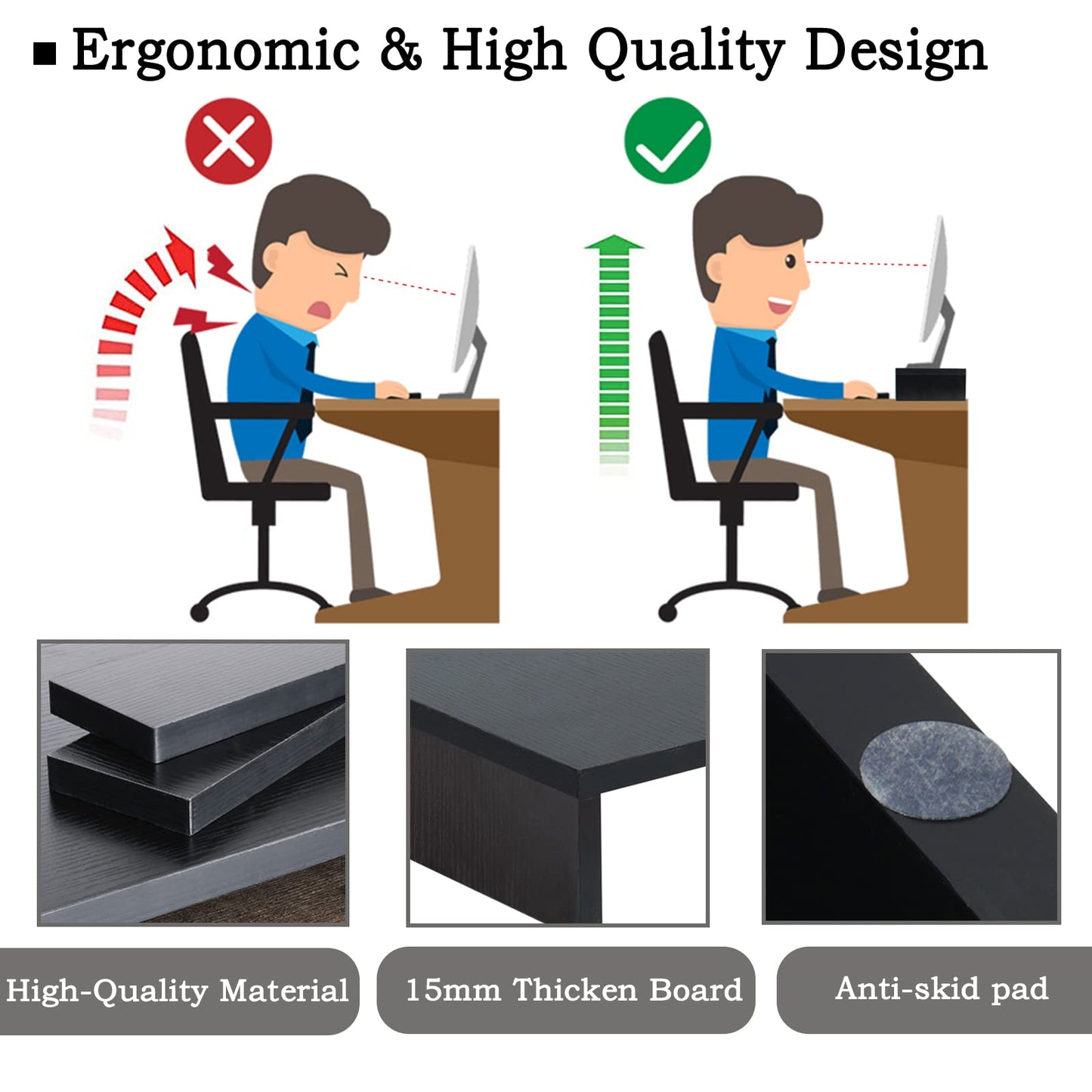 TEAMIX 2-Pack Wood Monitor Stand Riser for Desk , Black