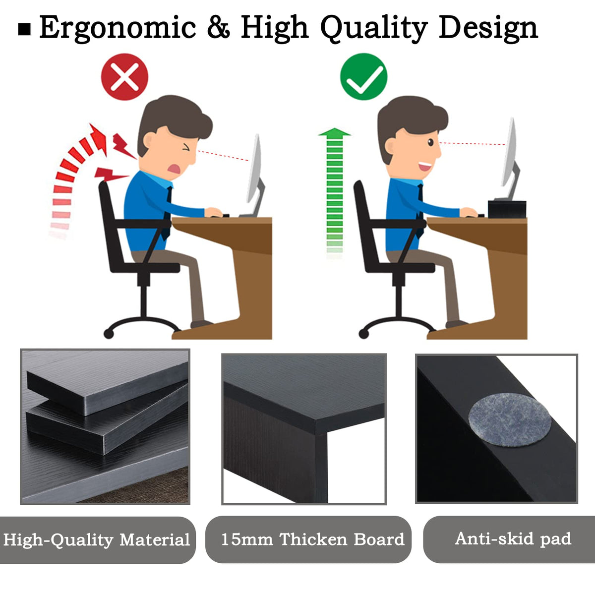 TEAMIX 2-Pack Wood Monitor Stand Riser for Desk , Black
