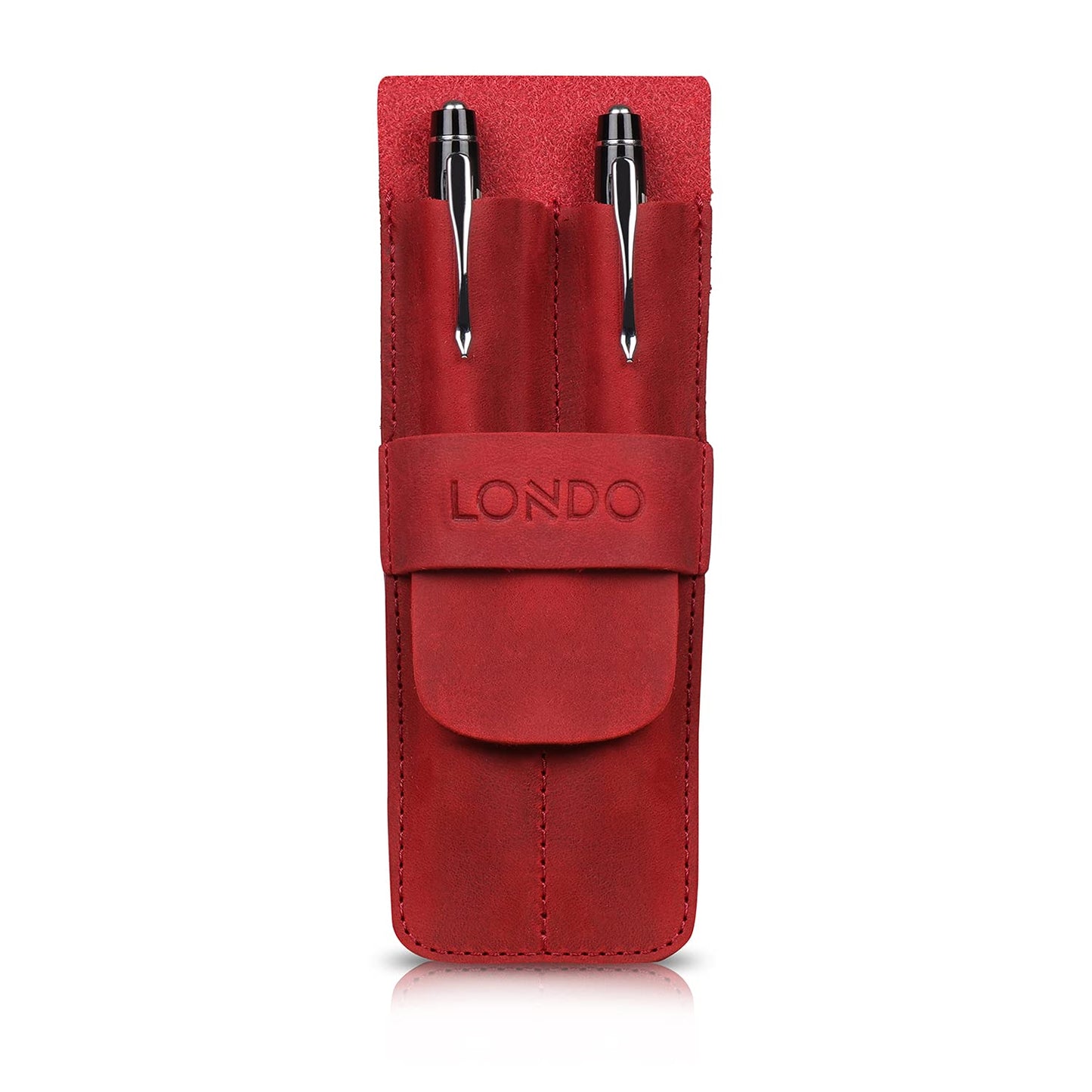 Londo Genuine Leather Pen and Pencil Case with Tuck in Flap, Stationery Bag - Two compartment