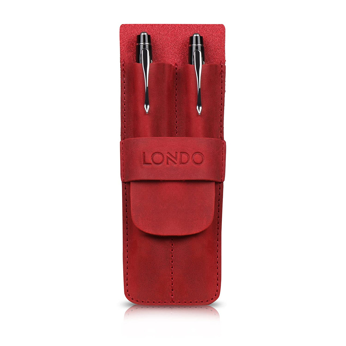 Londo Genuine Leather Pen and Pencil Case with Tuck in Flap, Stationery Bag - Two compartment