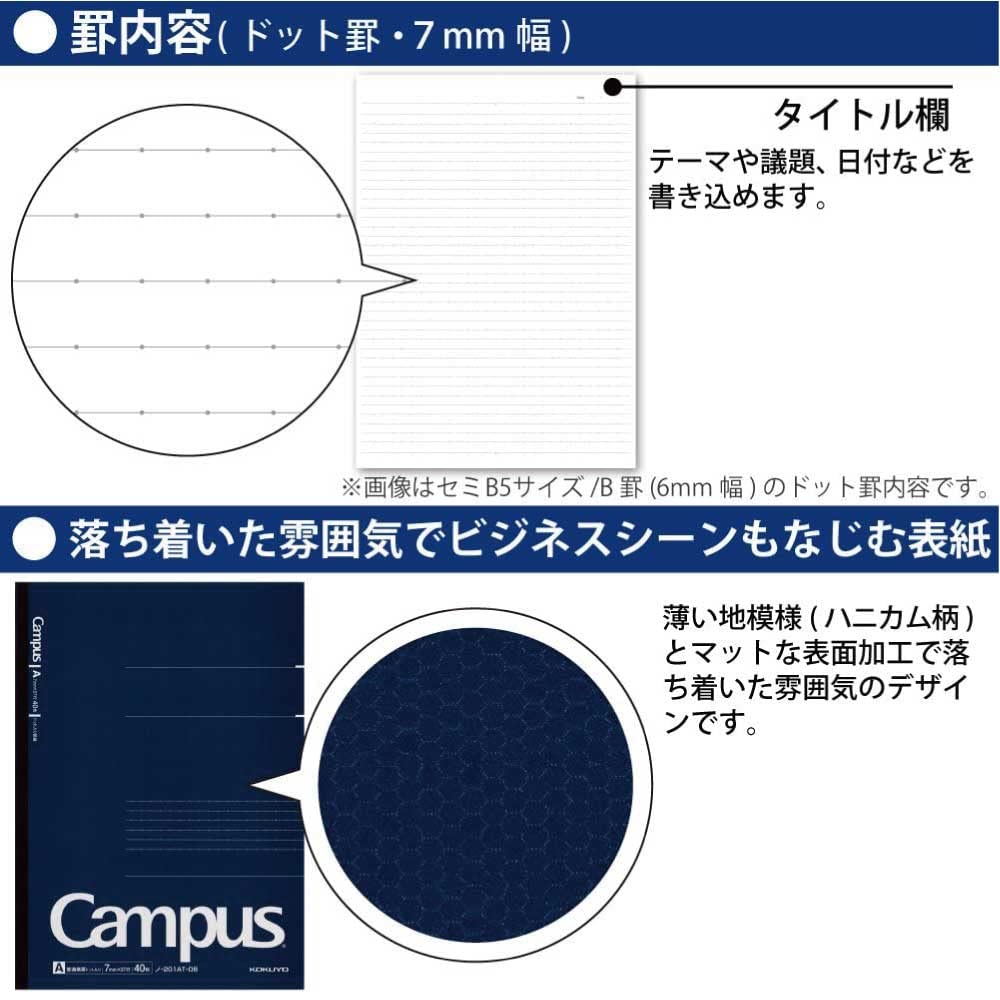 KOKUYO A4 Composition Notebooks, Campus Comp Book with Dot 7mm Ruled