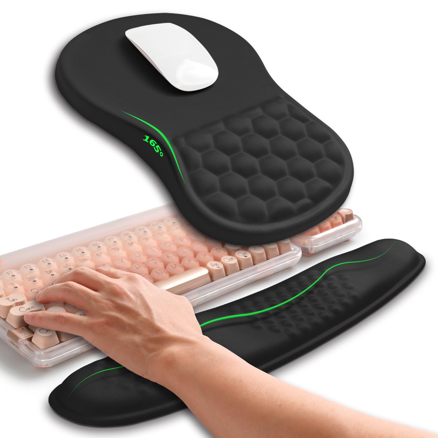 Hokafenle 2in1 Combination, Wave Keyboard Wrist Rest and Ergonomic Curvature Mouse Pad Wrist