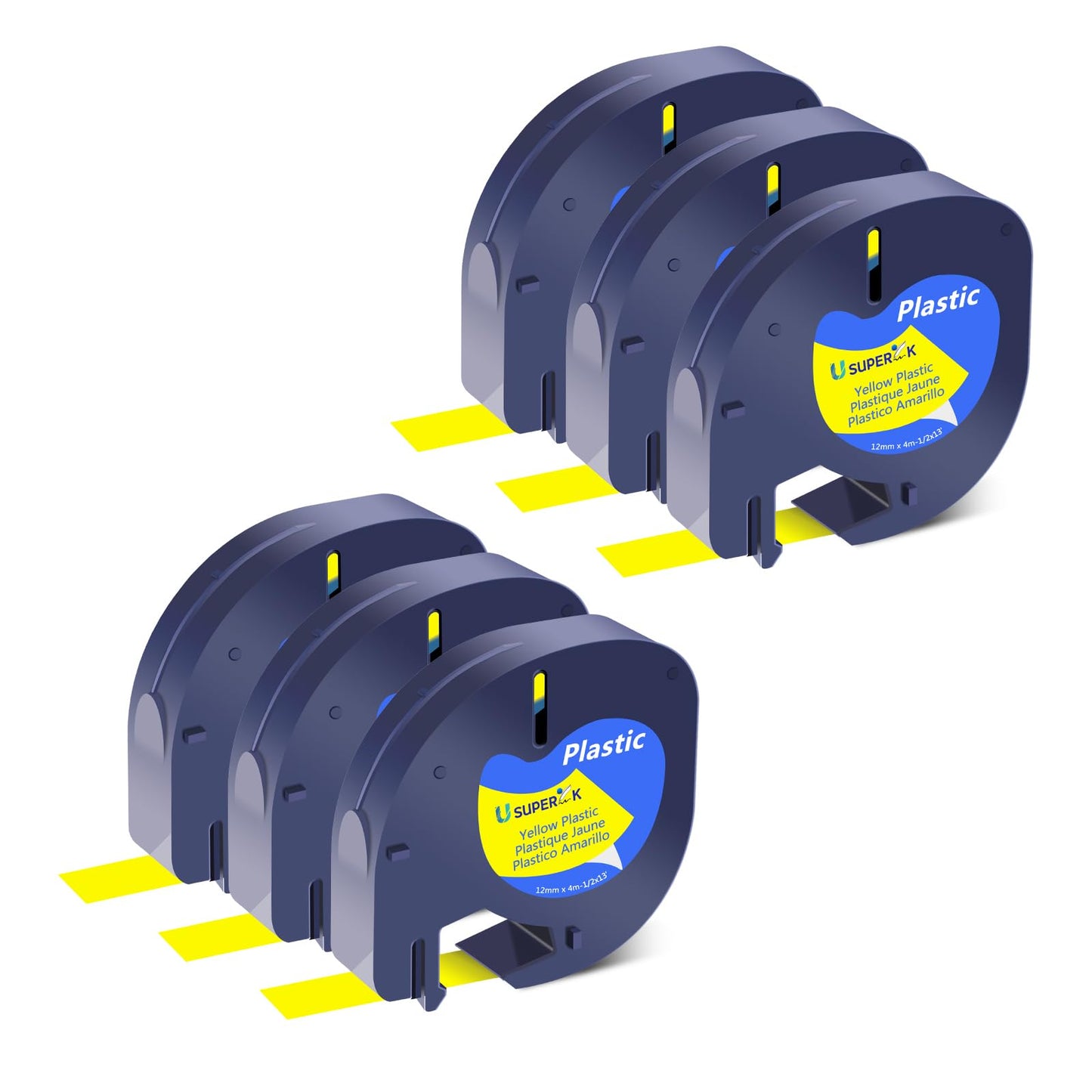 USUPERINK 6PK Compatible for Dymo LetraTag Refills 91202 91222 91332 59423 S0721620 Yellow Plastic