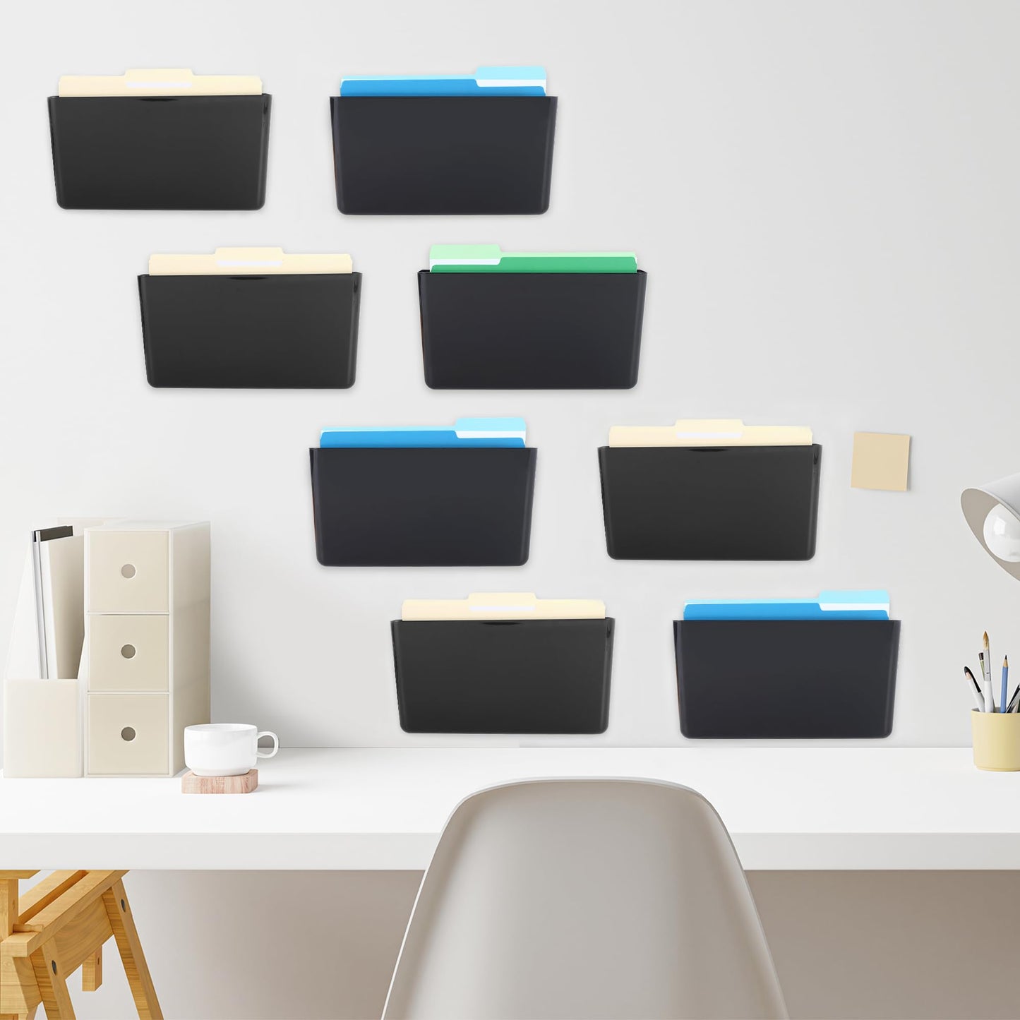 EASEPRES 8 Pack Black Plastic Single Pocket Hanging File Organizer, Wall Mount Paper Mails
