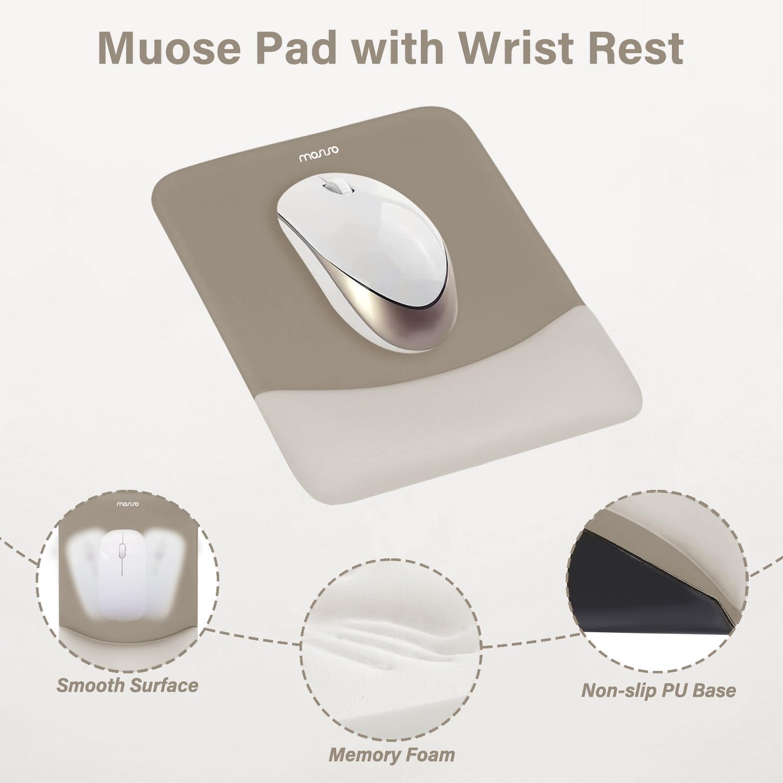 MOSISO Wrist Rest Support Mouse Pad & Keyboard Set, Bronze Brown