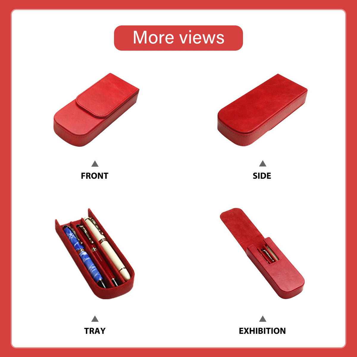 MIVLXLX PU Leather Fountain Pen Case, Pen Storage Tray Organizer(red)
