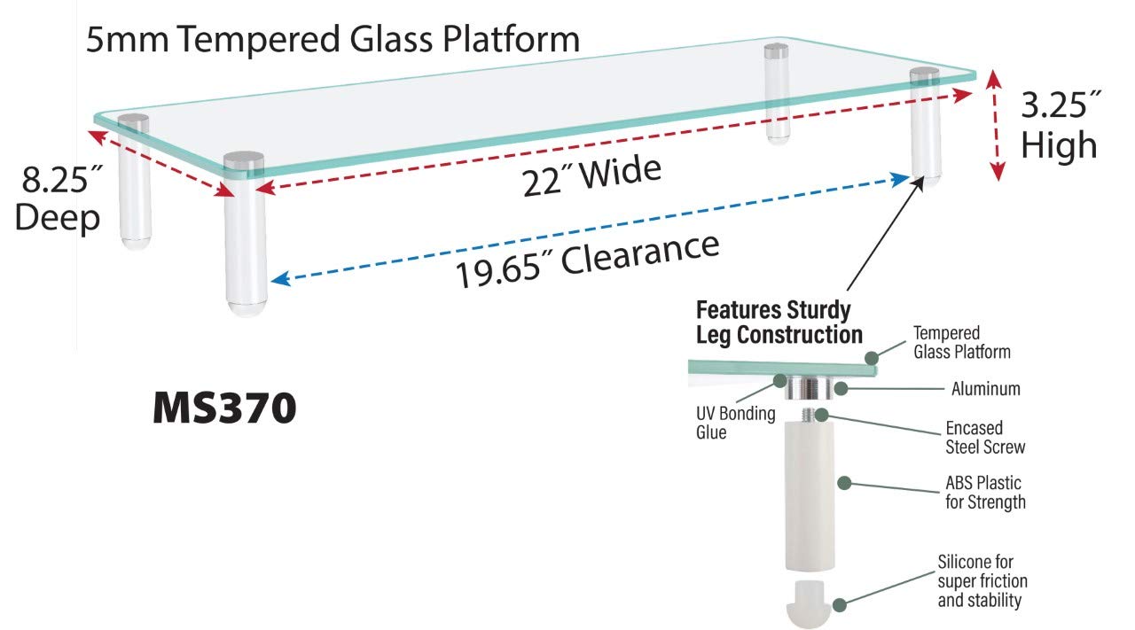 Kantek Glass Monitor Riser with 5mm Tempered Glass Platform and 40-Pound Capacity, 22-Inch W x