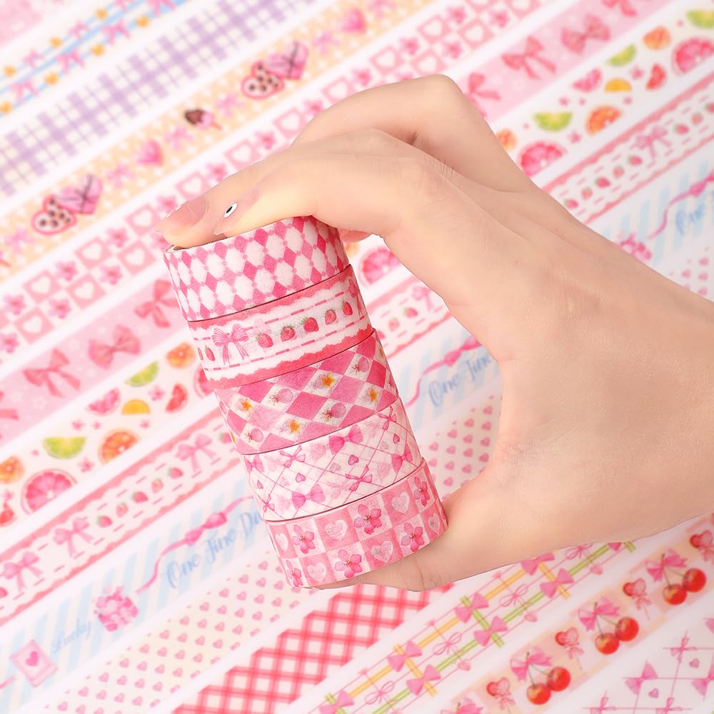 icceemee 36 Rolls Sweet Pink Theme Washi Tape Set with Different Colorful Patterns, Writable