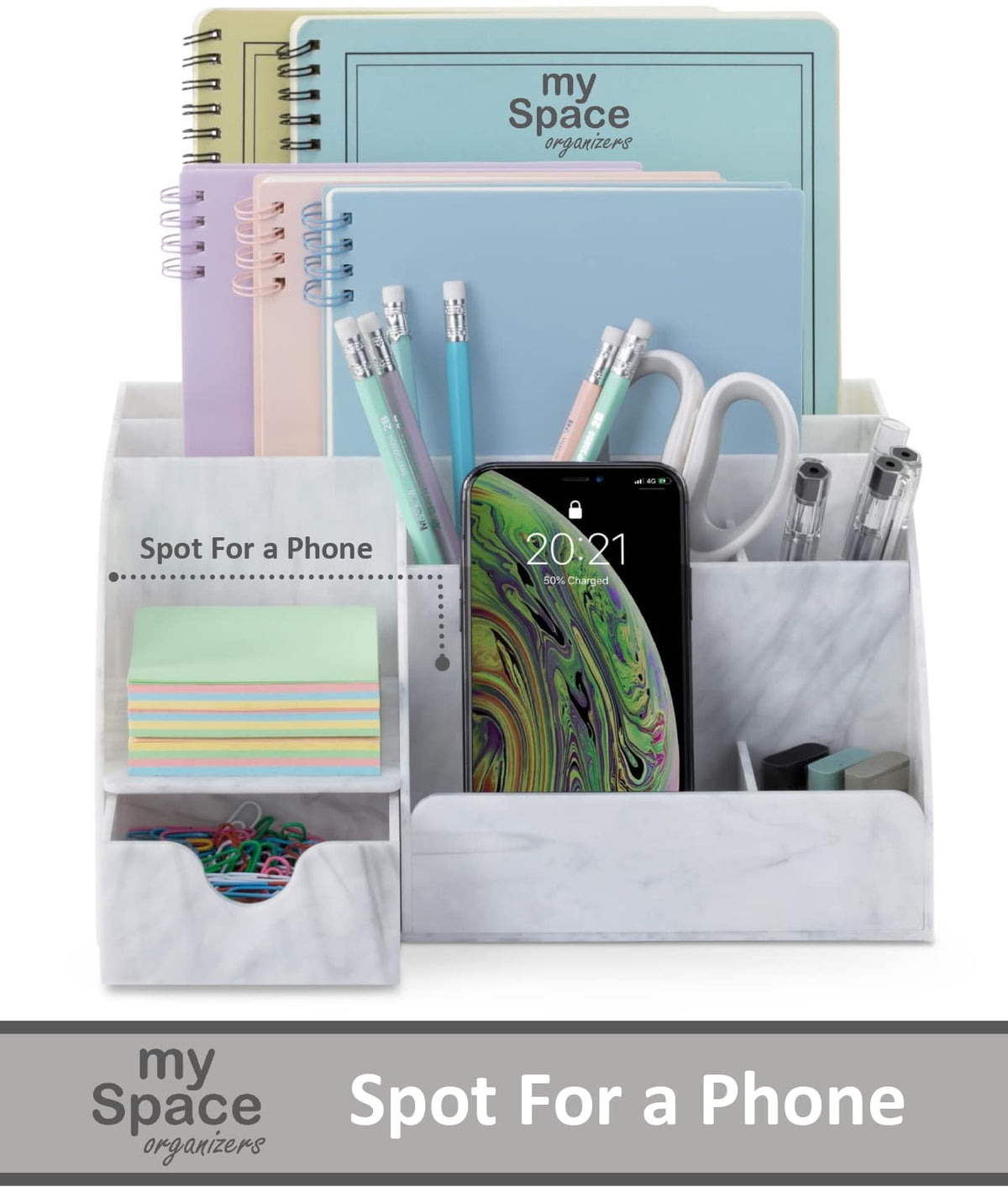 My Space Organizers Marble Desk Organizer For Office Supplies And Accessories - 9 Sections - Pencil