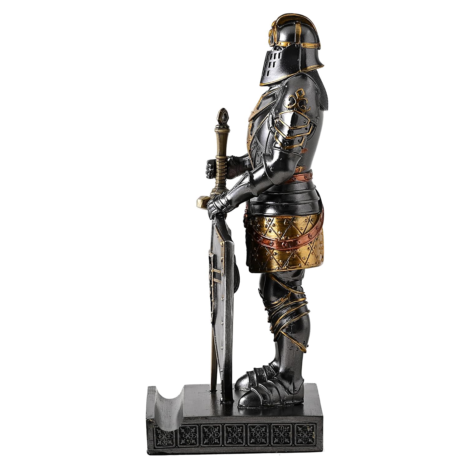 HDMbigmi King's Guard Knight Pen Holder Statue with Shield for Desk Iron