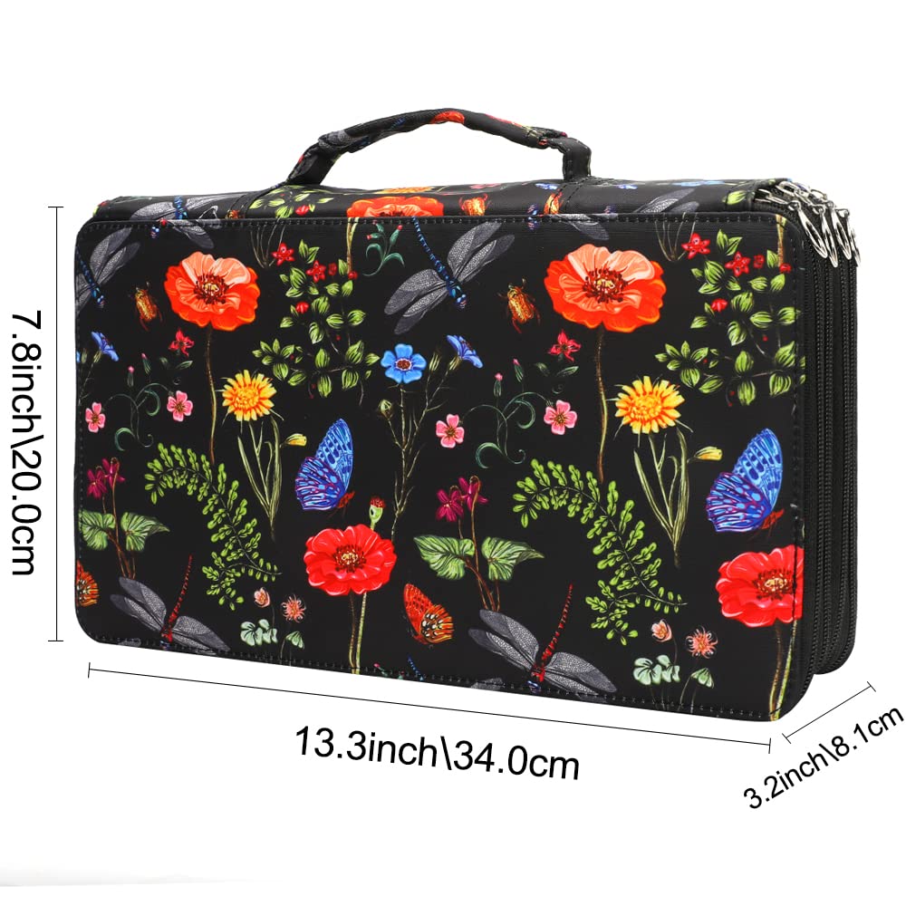 Vomgomfom 300 Slots Marker Case 4-Layer PU Leather, Handle, Black