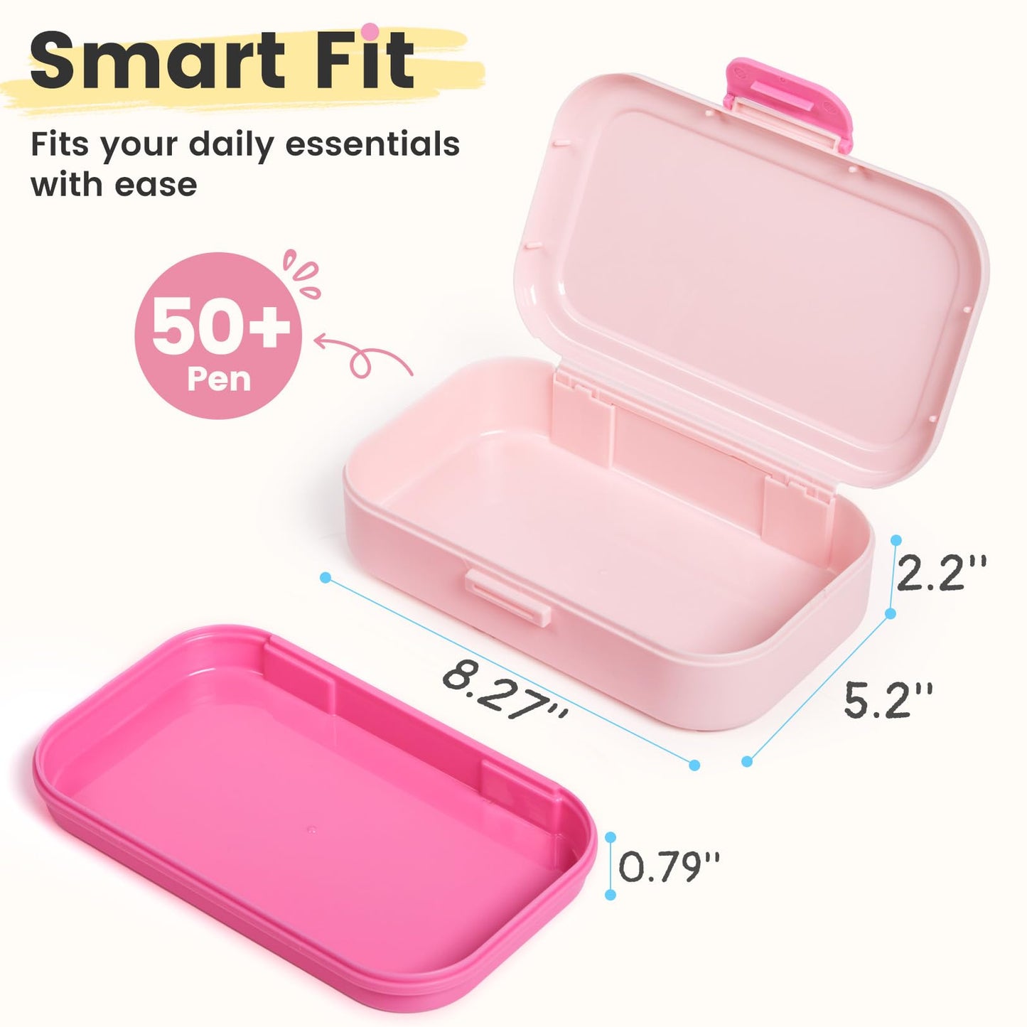 Sooez Double Layer Pencil Box, Plastic Pencil Case with Latch, Hard School Supply Box for Girls