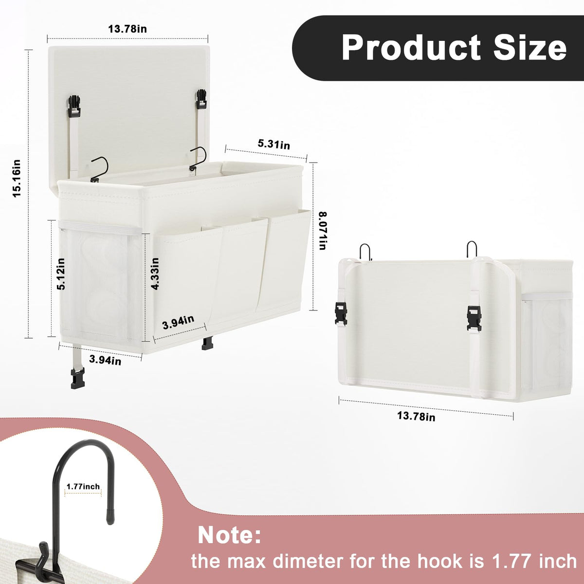 Bedside Caddy Storage Organizer for Bed Rails, Bed Caddy with 6 Pockets