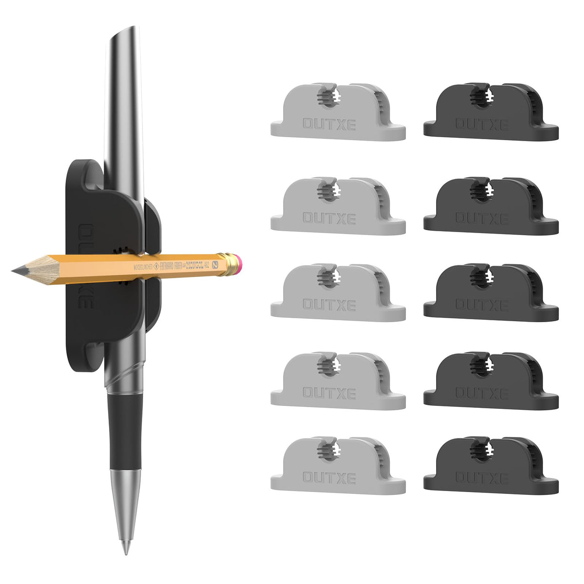 OUTXE 10-Pack Magnetic & Adhesive Pen Holder with Dual Slots - Easy Organize & Access Pencil, Pen