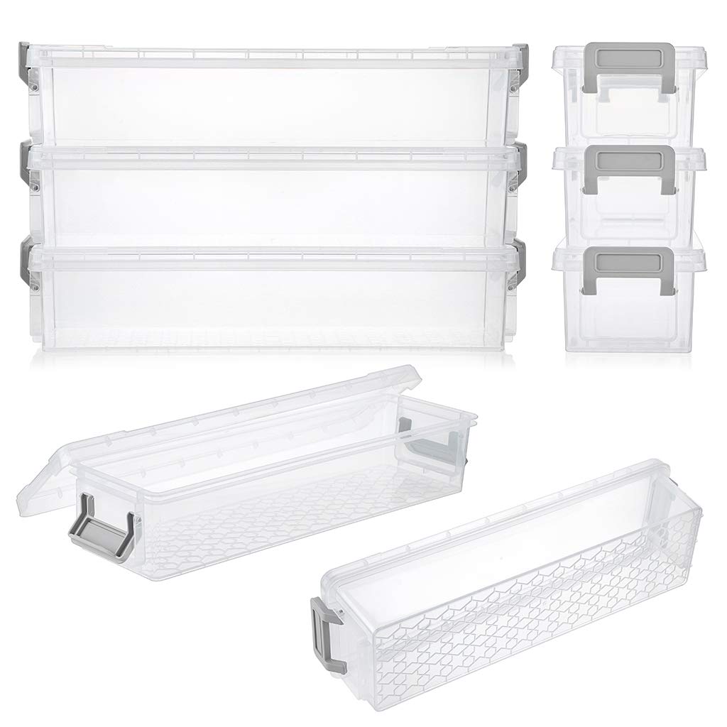 BTSKY Long Plastic Stackable Boxes Home, Office Supplies Storage Organizer Pencil Box Plastic