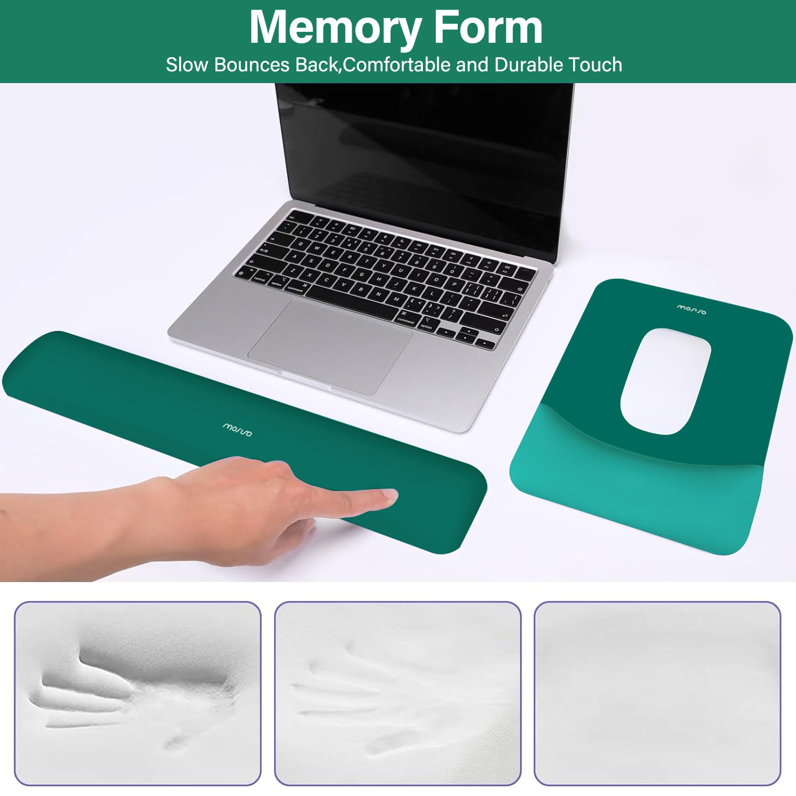 MOSISO Wrist Rest Support Mouse Pad & Keyboard Set, Teal Green