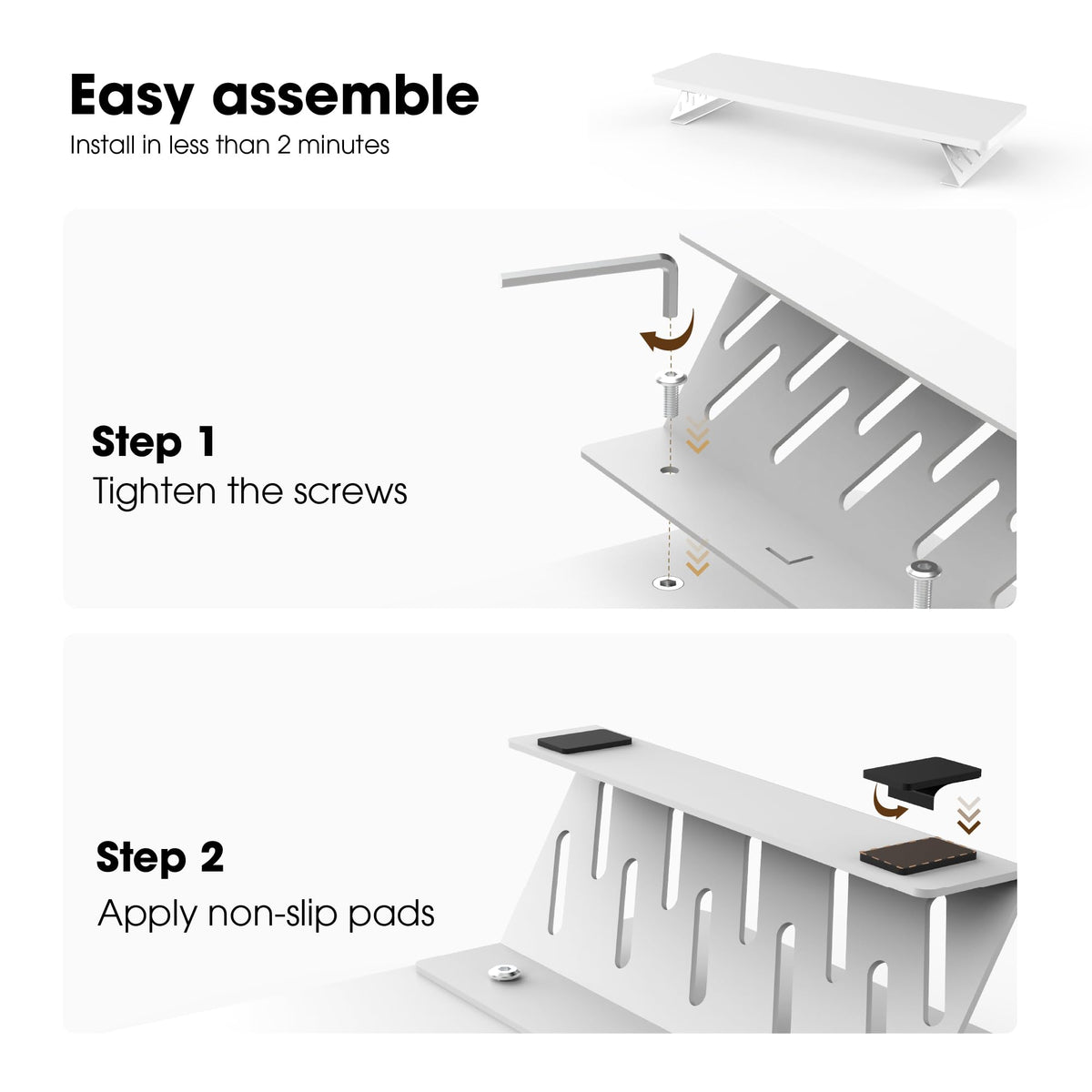 Fenge Monitor Stand Riser, Wooden & Metal Desk Shelf Organizer, White