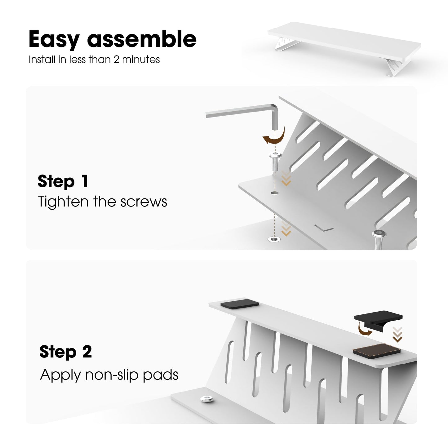 Fenge Monitor Stand Riser, Wooden & Metal Desk Shelf Organizer, White