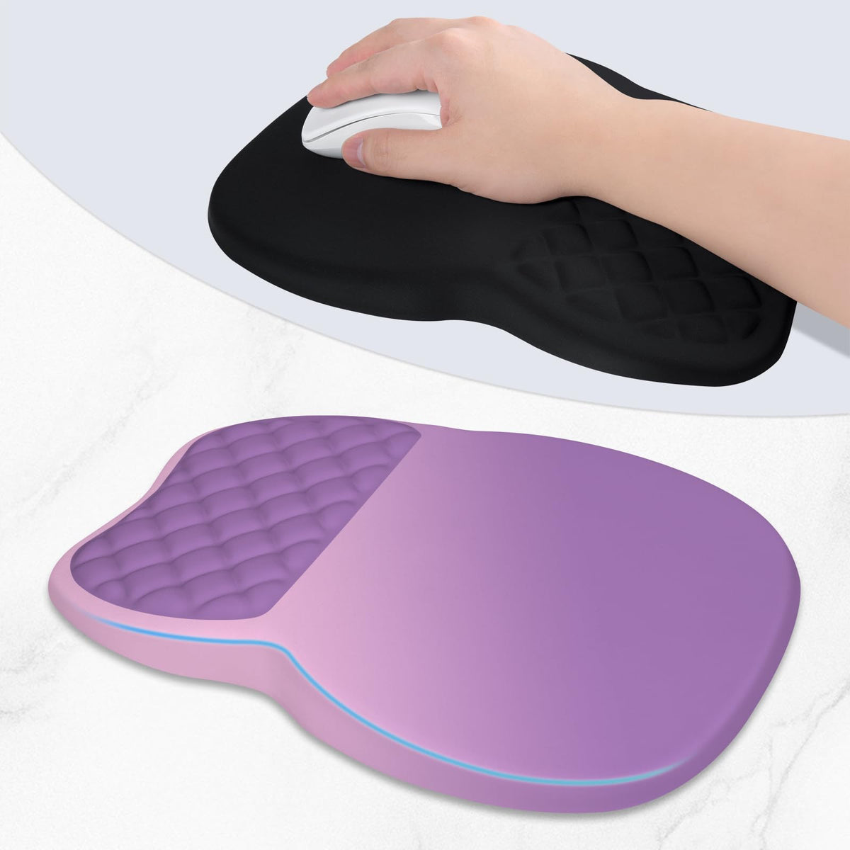 ITNRSIIET Ergonomic Mouse Pad Wrist Support with Memory Foam Massage Bulge & Non-Slip PU Base