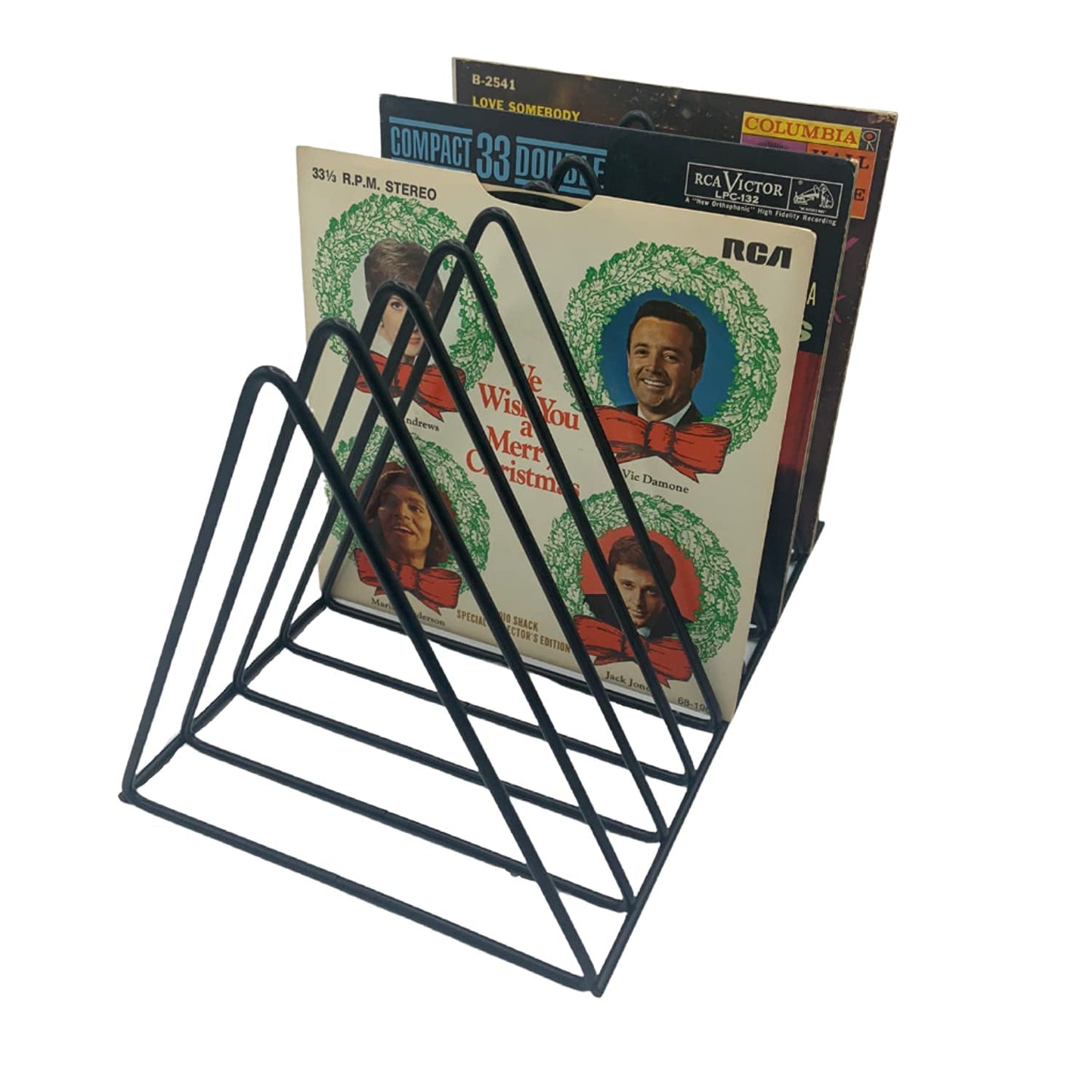 Vinyl Record Storage Holder Stand - Premium Triangle Metal Wire Magazine Rack and Book Holder holds
